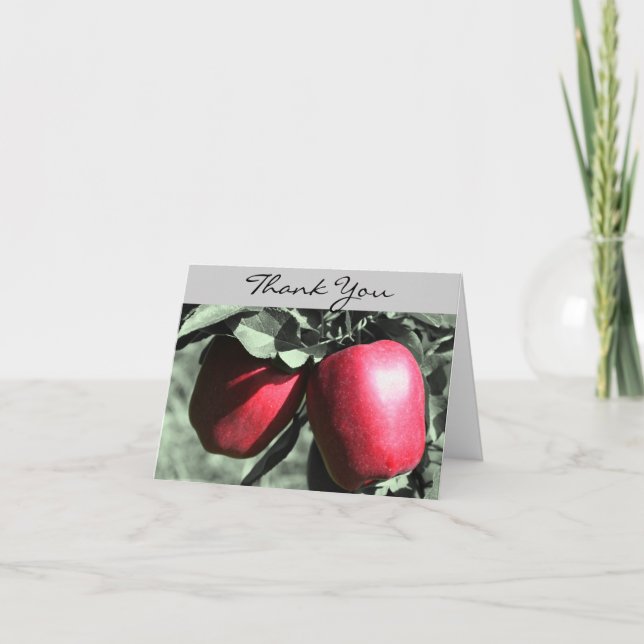 Red Apples Black And White Thank You Card (Front)