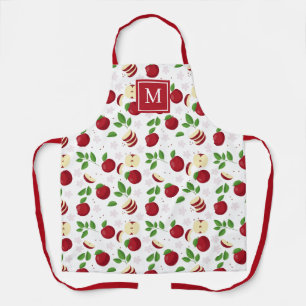Red Apples, Blossoms Greenery Monogrammed Initial Apron