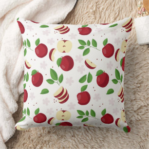 Red Apples, Blossoms & Greenery Pattern Cushion