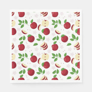 Red Apples, Blossoms & Greenery Pattern Napkin