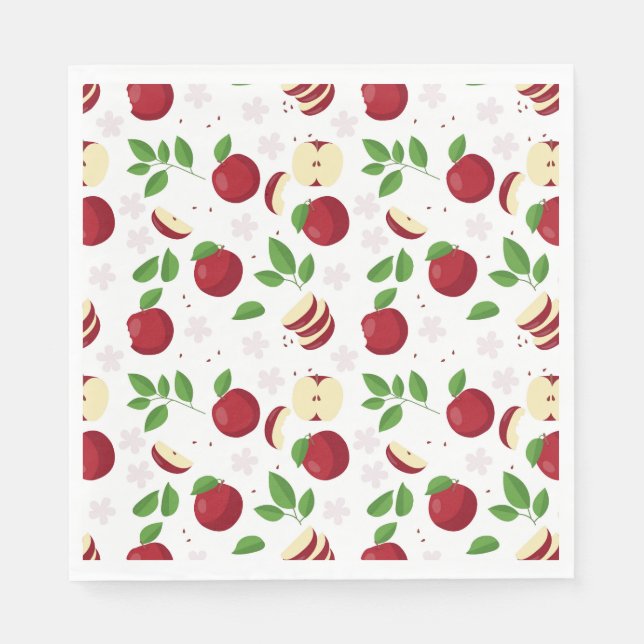 Red Apples, Blossoms & Greenery Pattern Napkin (Front)