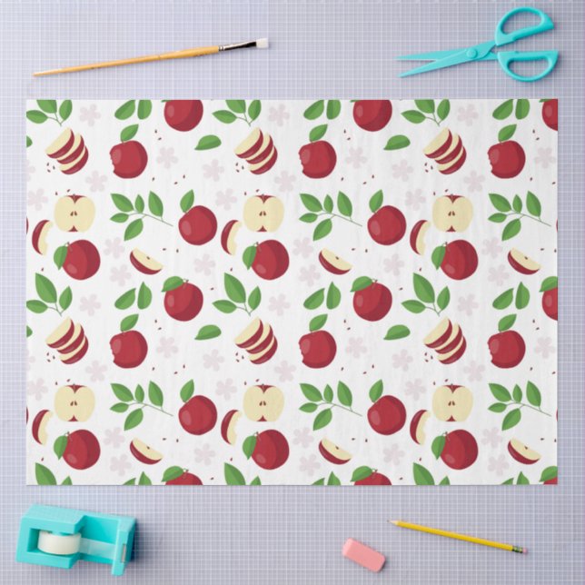 Red Apples, Blossoms & Greenery Pattern Tissue Paper (Craft)