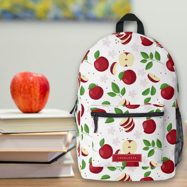Red Apples, Blossoms Kids Custom Name School Printed Backpack (Red Apples, Blossoms Kids Custom Name School Printed Backpack)