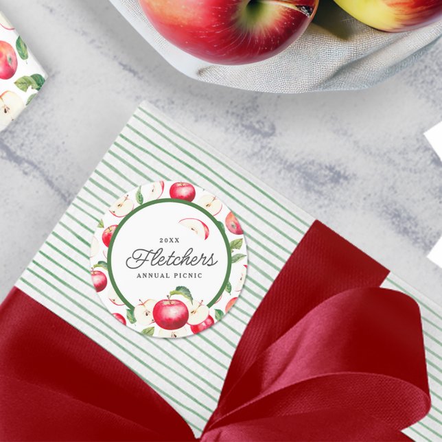 Red Apples Botanical Custom  Classic Round Sticker (Creator Uploaded)