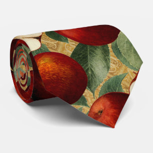 Red Apples Botanical Gold Alphabet Pattern Tie