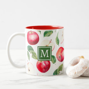 Red Apples Botanical Monogram Two-Tone Coffee Mug