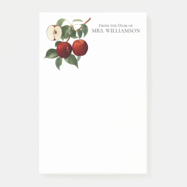 Red Apples Botanical Teacher Name 4x6 Post-it Notes (Front)