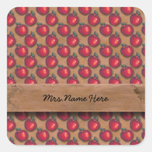 Red Apples Brown Square Sticker