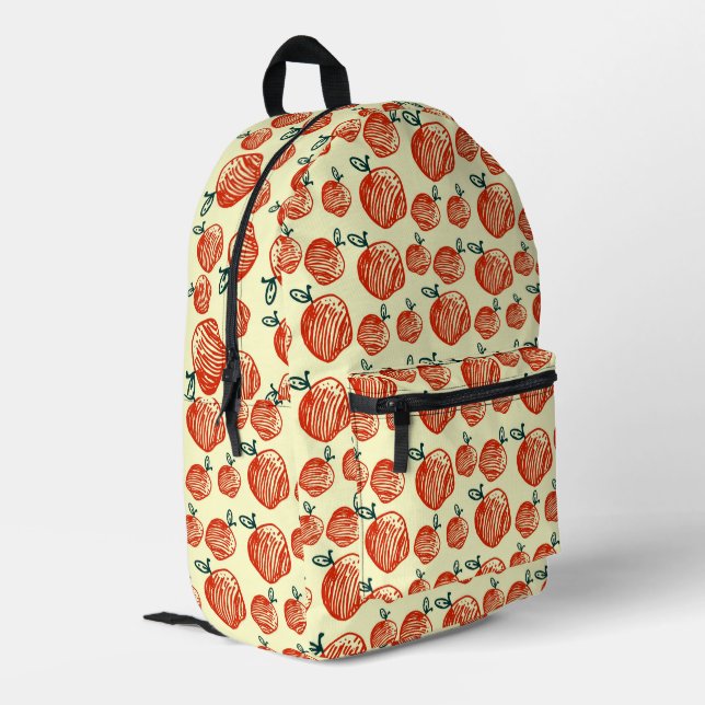 Red Apples Doodle Pattern Printed Backpack (Back Corner Left)