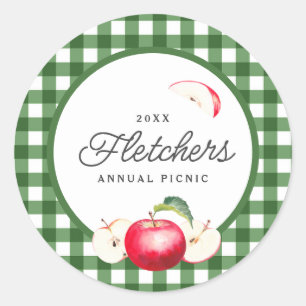 Red Apples & Green Gingham Custom Classic Round Sticker