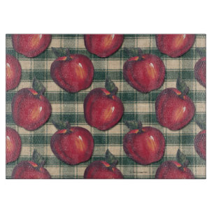 Red Apples Green Plaid Cutting Board