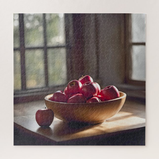 Red Apples In Wooden Bowl Jigsaw Puzzle (Vertical)