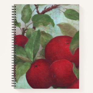 Red Apples Oil Painting on Green Notebook
