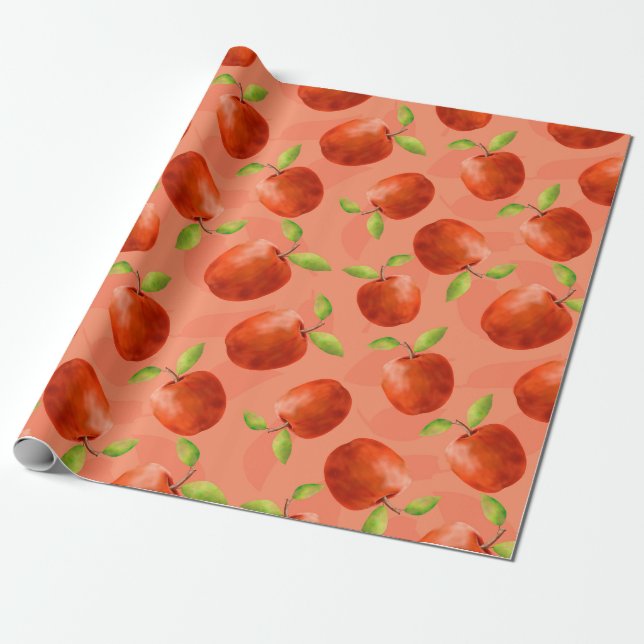 Red apples on an orange background wrapping paper (Unrolled)