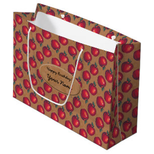 Red Apples on Brown Paper Label Large Gift Bag