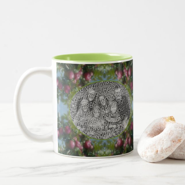 Red Apples On Tree Frame Add Your Photo Two-Tone Coffee Mug (With Donut)