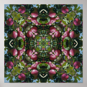 Red Apples On Tree Nature Art Abstract Poster