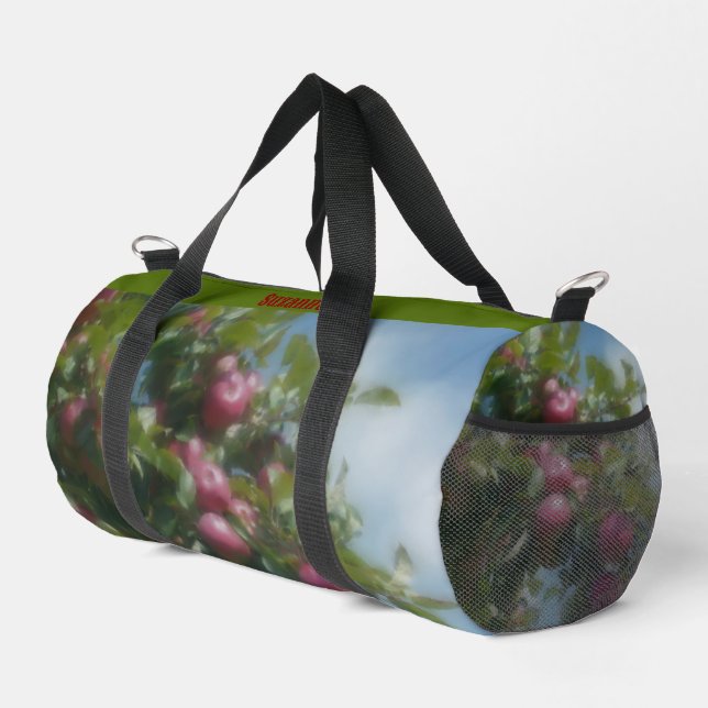 Red Apples On Tree Painting Personalised Duffle Bag (Right Corner)