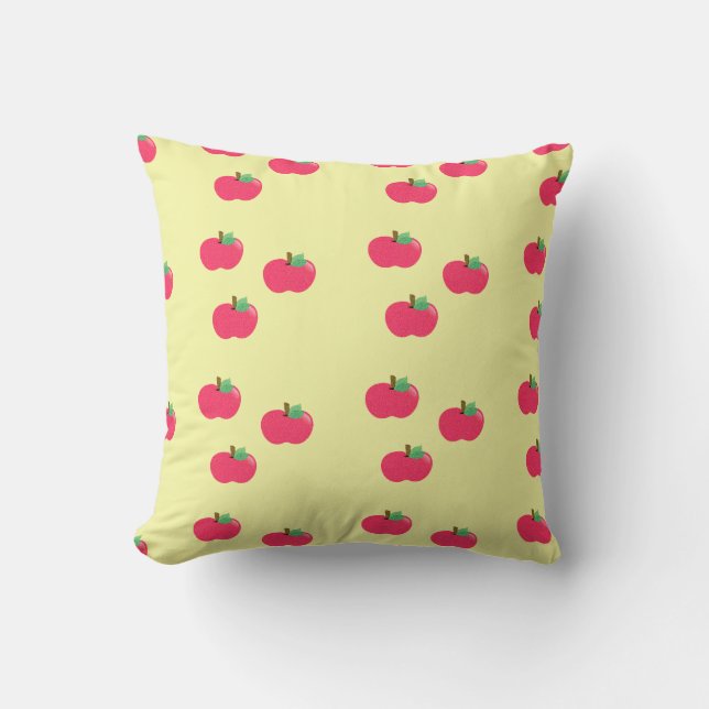 Red apples on yellow background cushion (Front)