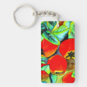 Red Apples watercolor fruit art painting Key Ring
