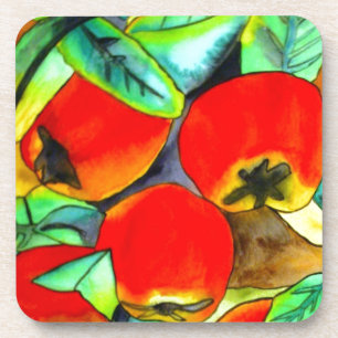 Red Apples watercolor original art painting Coaster