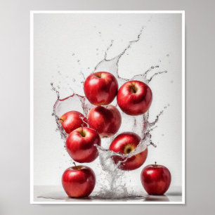 Red Apples with Splash White Background Wall Poster