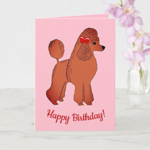Red Apricot Poodle Pink Happy Birthday Card