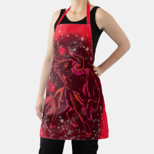 Red Apron Bull Running At Starry Night