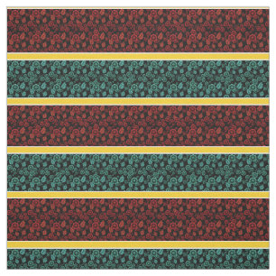 Red/aqua floral-gold/white stripe - black fabric