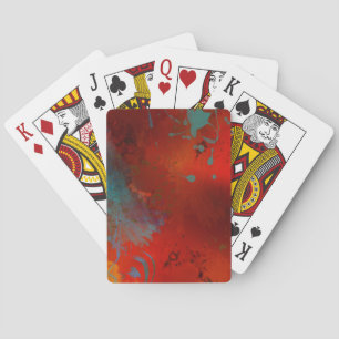 Red, Aqua & Gold Grunge Abstract Art Playing Cards