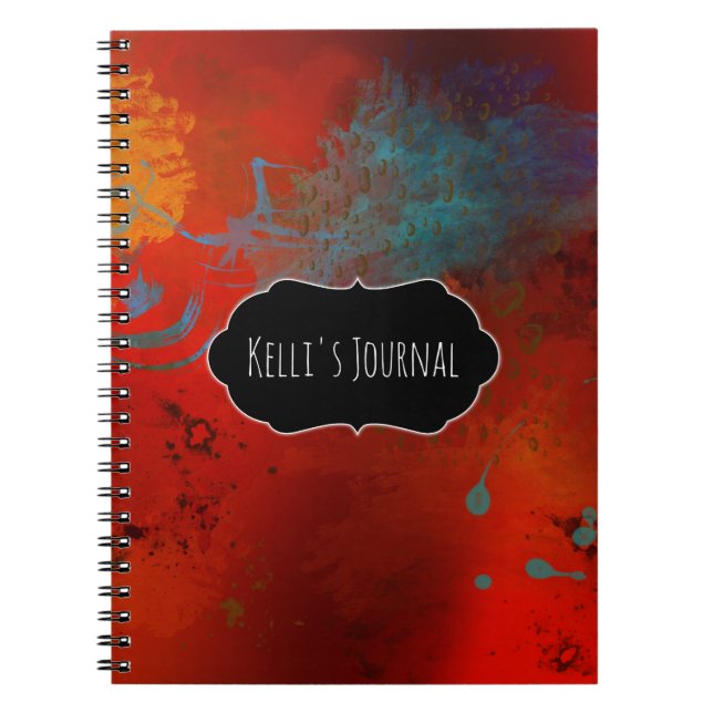 Red, Aqua & Gold Grunge Abstract Personalised Notebook (Front)