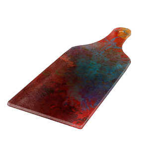 Red, Aqua & Gold Grunge Digital Abstract Art Cutting Board