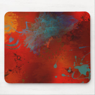 Red, Aqua & Gold Grunge Digital Abstract Art Mouse Pad