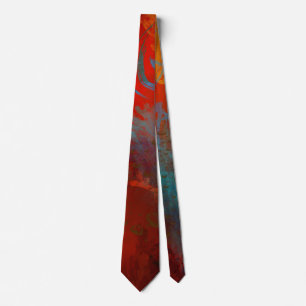 Red, Aqua & Gold Grunge Digital Abstract Art Tie