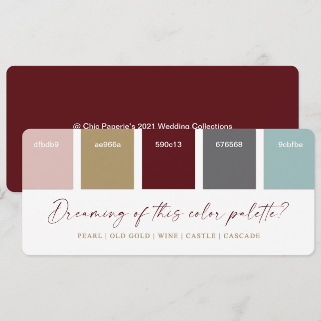 Red Aqua & Gold Holiday Wedding Colour Palette Car Invitation (Front/Back)