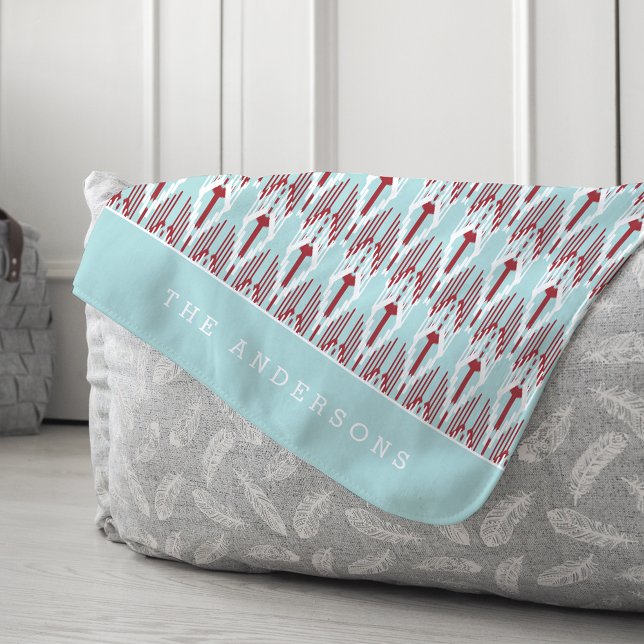 Red & Aqua Holiday Ikat Pattern | Personalised Sherpa Blanket (Creator Uploaded)