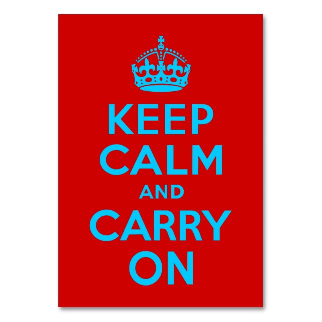 Red Aqua Keep Calm and Carry On Table Number (Back)