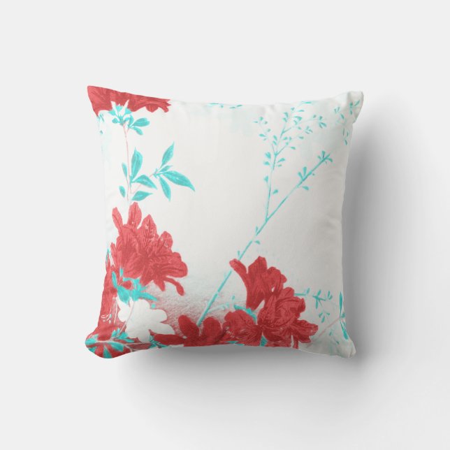 Red aqua teal spring flower blossom  Throw pillow (Front)