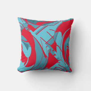 Red Aqua Turquoise Lush Leaves Abstract Art Design Cushion