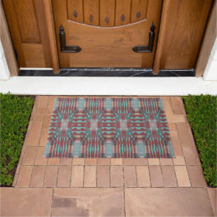 Red Aqua Turquoise Teal Blue Brown Tribal Art Doormat