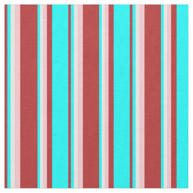 Red, Aqua, White & Pink Coloured Lines Pattern Fabric (Close Up)