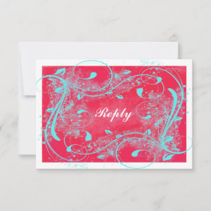 Red, Aqua, White Swirls Reply Card