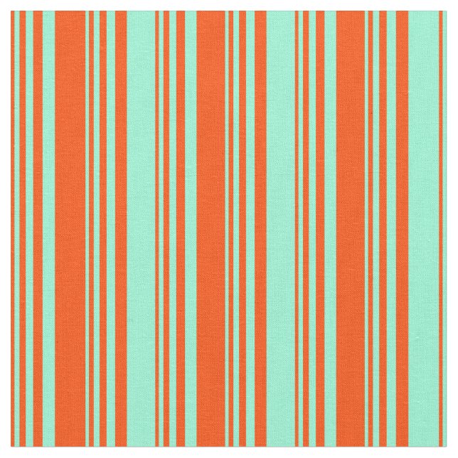 Red & Aquamarine Striped Pattern Fabric (Close Up)