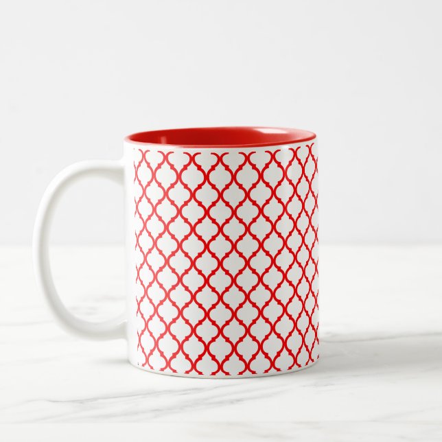 Red arabesque pattern Two-Tone coffee mug (Left)