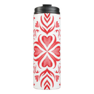 Red arabesque watercolor: ornamental pattern. thermal tumbler