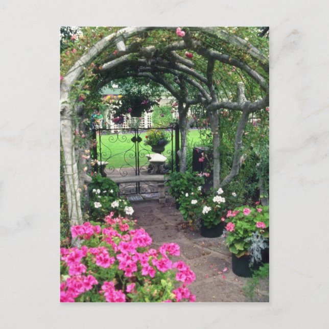 Red Arch and flowers, Victoria, British Columbia, Postcard (Front)