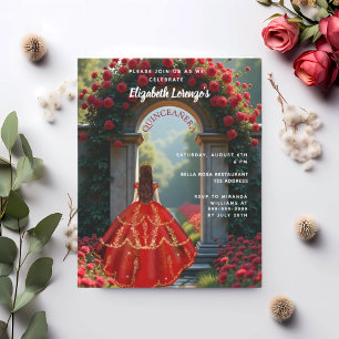 Red arch dress roses Quinceanera invitation