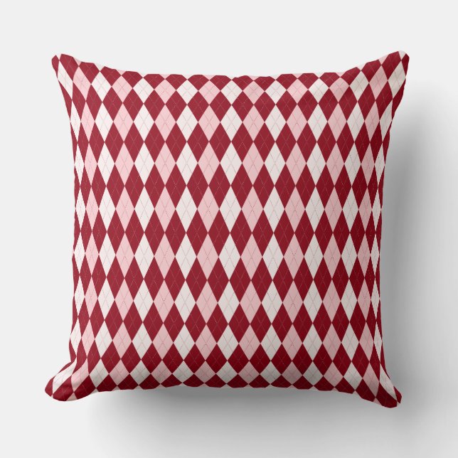 Red Argyle Crimson Pink Small Diamond Shape Cushion (Front)