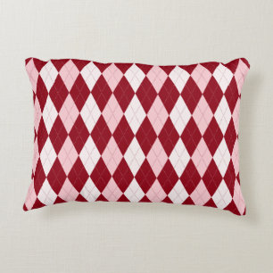 Red Argyle Crimson Pink Small Diamond Shape Decorative Cushion