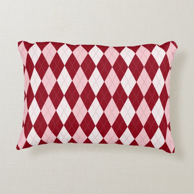 Red Argyle Crimson Pink Small Diamond Shape Decorative Cushion (Back)